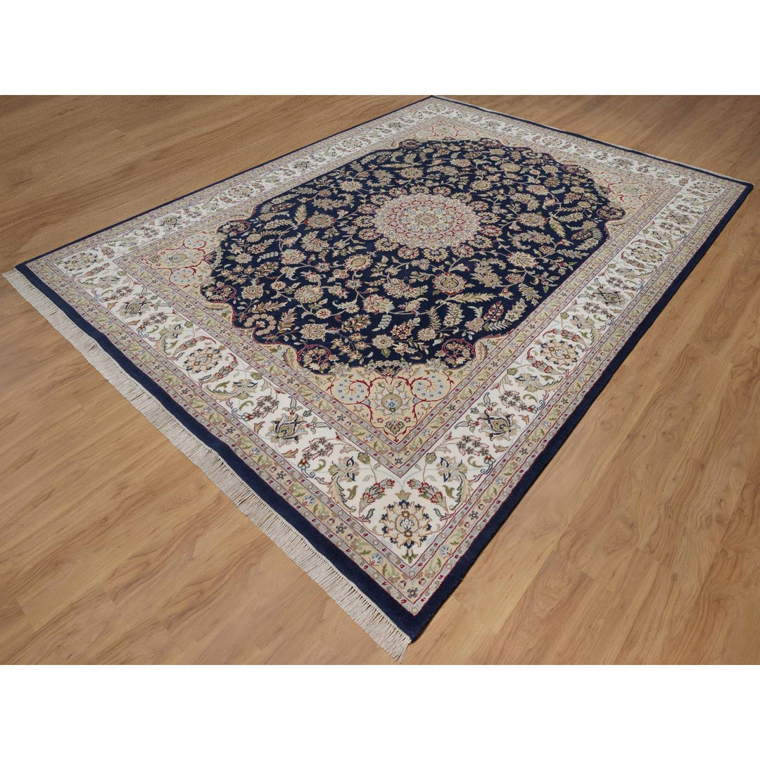 9'0" x 12'2" New Hand Knotted Blue Wool & Silk Rectangle Oriental Rug - MOA10291608