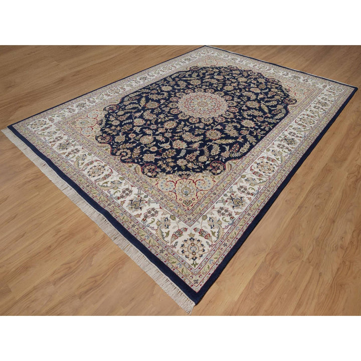 9'0" x 12'2" New Hand Knotted Blue Wool & Silk Rectangle Oriental Rug - MOA10291608
