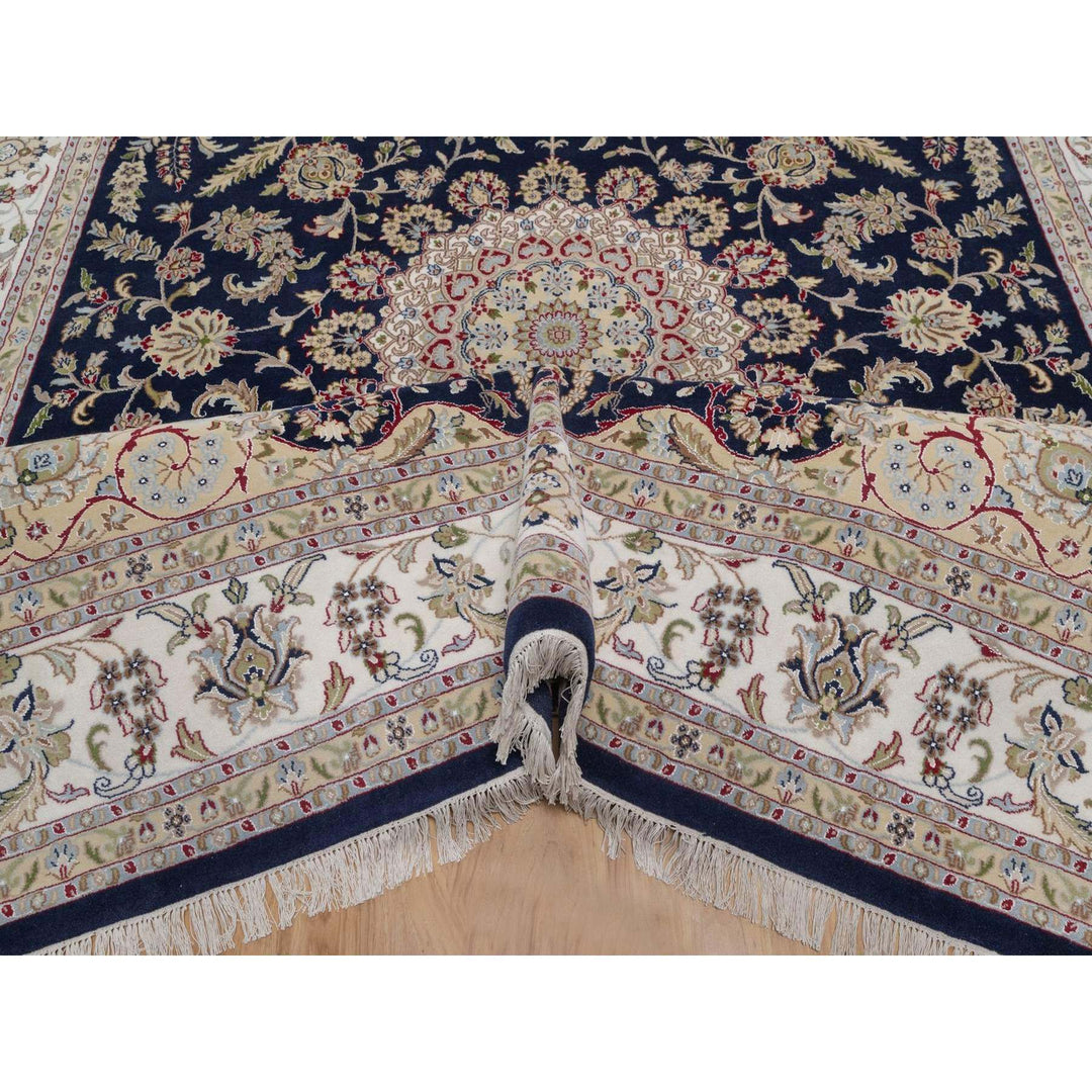 9'0" x 12'2" New Hand Knotted Blue Wool & Silk Rectangle Oriental Rug - MOA10291608
