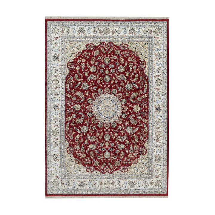 9'11" x 14'1" New Hand Knotted Red Wool & Silk Rectangle Oriental Rug - MOA10291610