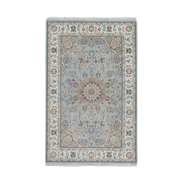 5'11" x 9'2" New Hand Knotted Blue Wool & Silk Rectangle Oriental Rug - MOA10291611