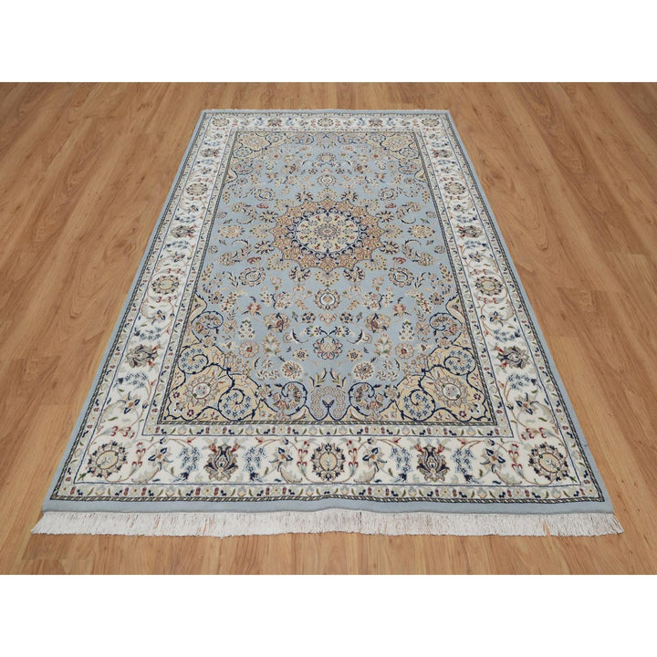 5'11" x 9'2" New Hand Knotted Blue Wool & Silk Rectangle Oriental Rug - MOA10291611