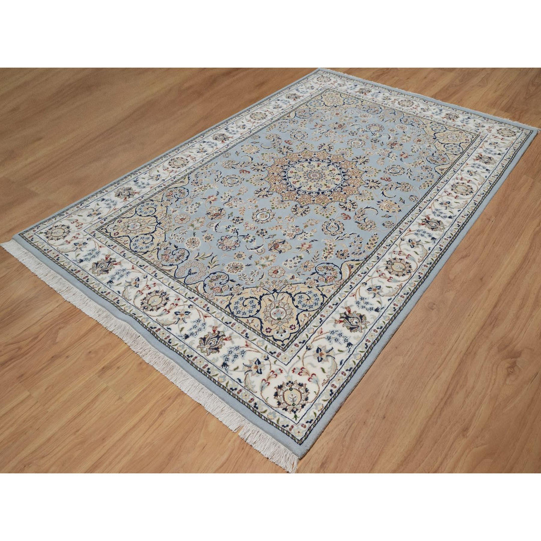 5'11" x 9'2" New Hand Knotted Blue Wool & Silk Rectangle Oriental Rug - MOA10291611