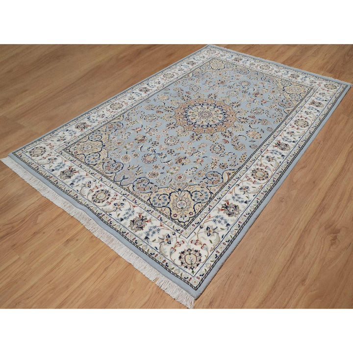5'11" x 9'2" New Hand Knotted Blue Wool & Silk Rectangle Oriental Rug - MOA10291611