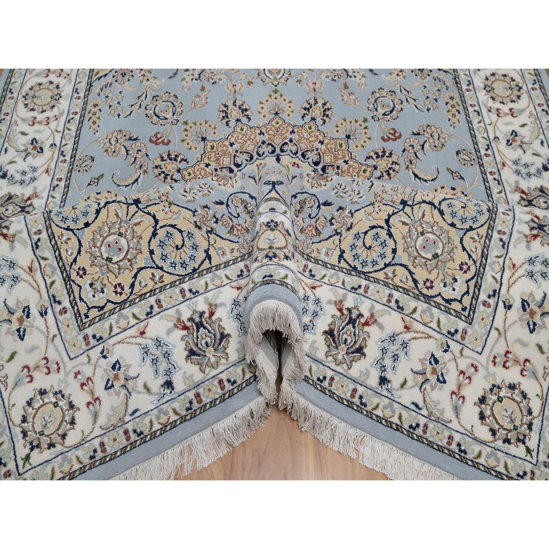 5'11" x 9'2" New Hand Knotted Blue Wool & Silk Rectangle Oriental Rug - MOA10291611