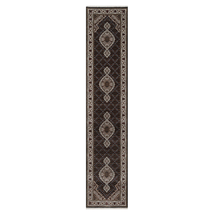 2'6" x 12'2" New Hand Knotted Black Wool Runner Oriental Rug - MOA10291613