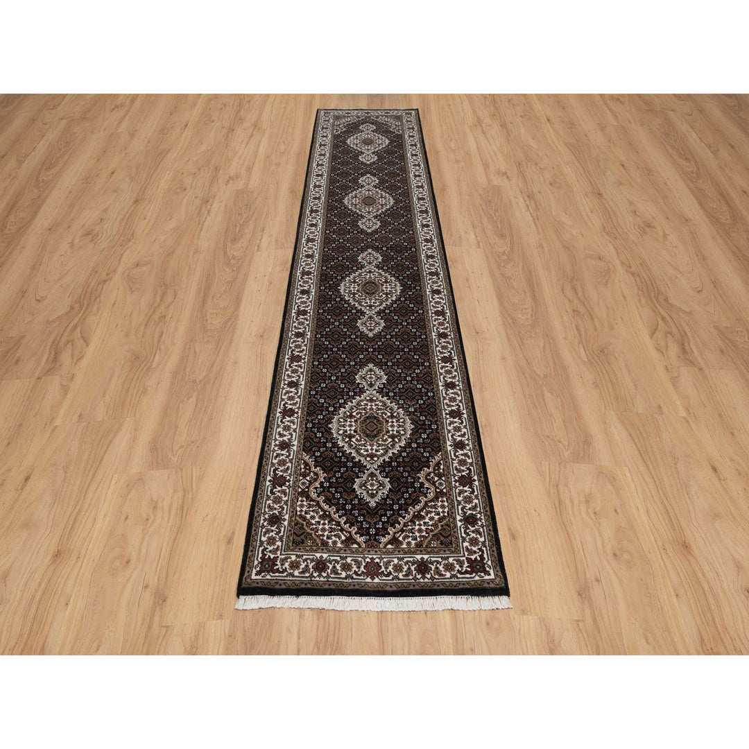 2'6" x 12'2" New Hand Knotted Black Wool Runner Oriental Rug - MOA10291613