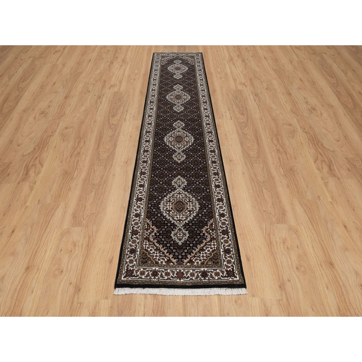 2'6" x 12'2" New Hand Knotted Black Wool Runner Oriental Rug - MOA10291613