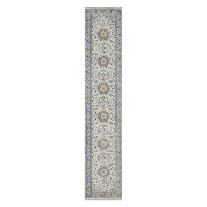 2'10" x 14'6" New Hand Knotted Ivory Wool & Silk Runner Oriental Rug - MOA10291614