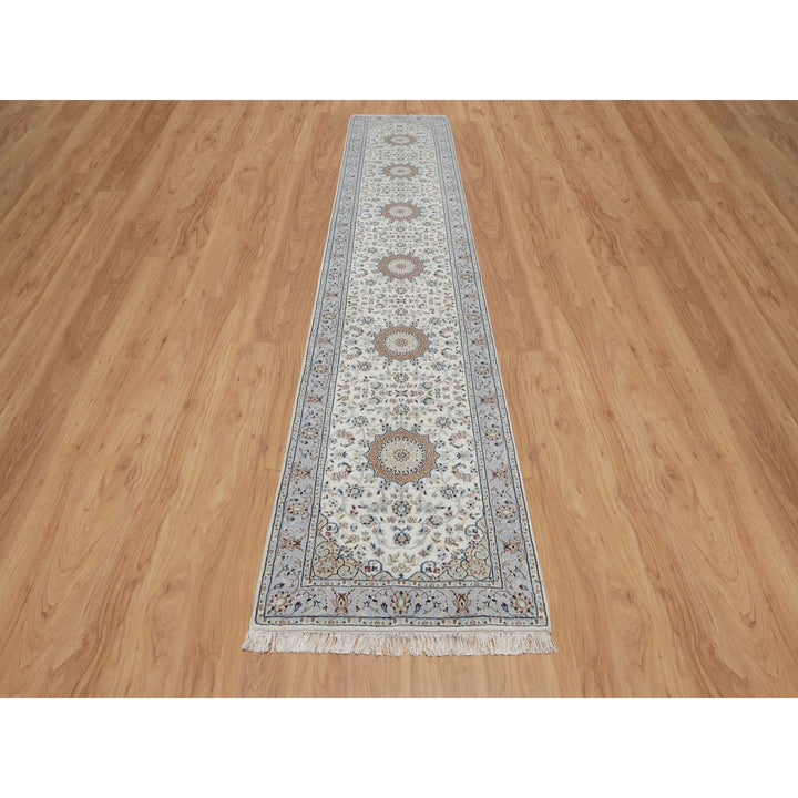 2'10" x 14'6" New Hand Knotted Ivory Wool & Silk Runner Oriental Rug - MOA10291614