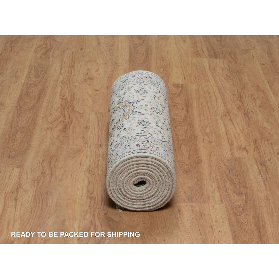 2'10" x 14'6" New Hand Knotted Ivory Wool & Silk Runner Oriental Rug - MOA10291614