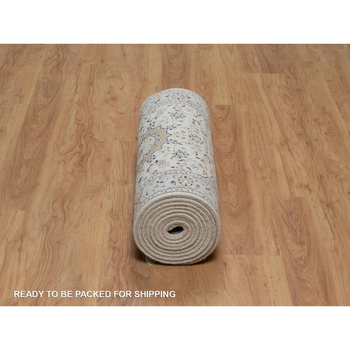 2'10" x 14'6" New Hand Knotted Ivory Wool & Silk Runner Oriental Rug - MOA10291614
