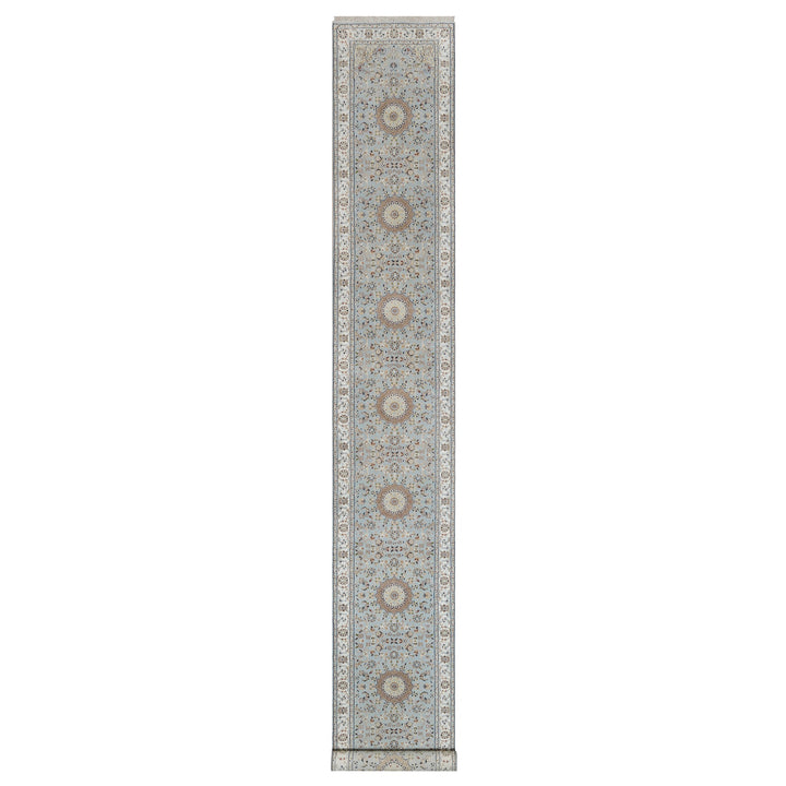 2'7" x 18'5" New Hand Knotted Blue Wool & Silk Runner Oriental Rug - MOA10291615