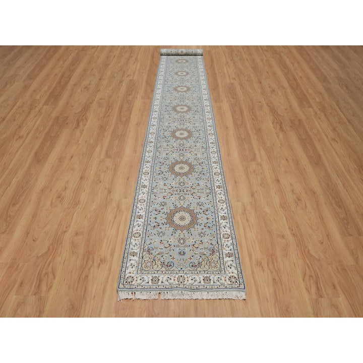 2'7" x 18'5" New Hand Knotted Blue Wool & Silk Runner Oriental Rug - MOA10291615