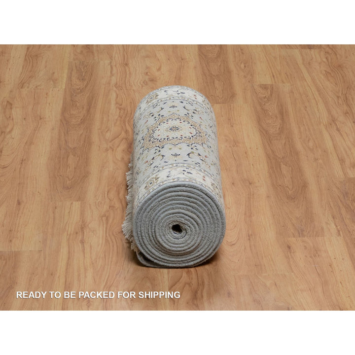 2'7" x 18'5" New Hand Knotted Blue Wool & Silk Runner Oriental Rug - MOA10291615