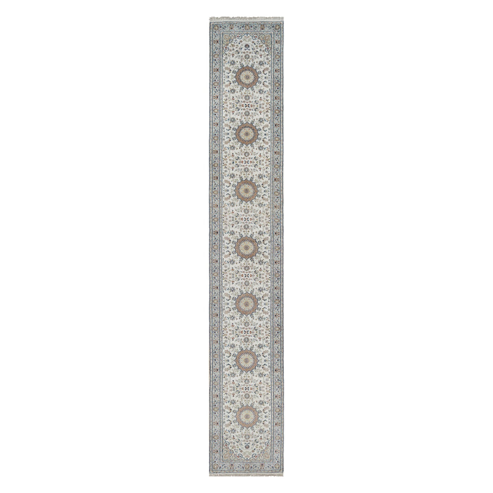 2'7" x 16'2" New Hand Knotted Ivory Wool & Silk Runner Oriental Rug - MOA10291616