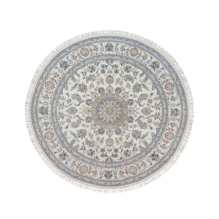 8'0" x 8'0" New Hand Knotted Ivory Wool & Silk Round Oriental Rug - MOA10291617