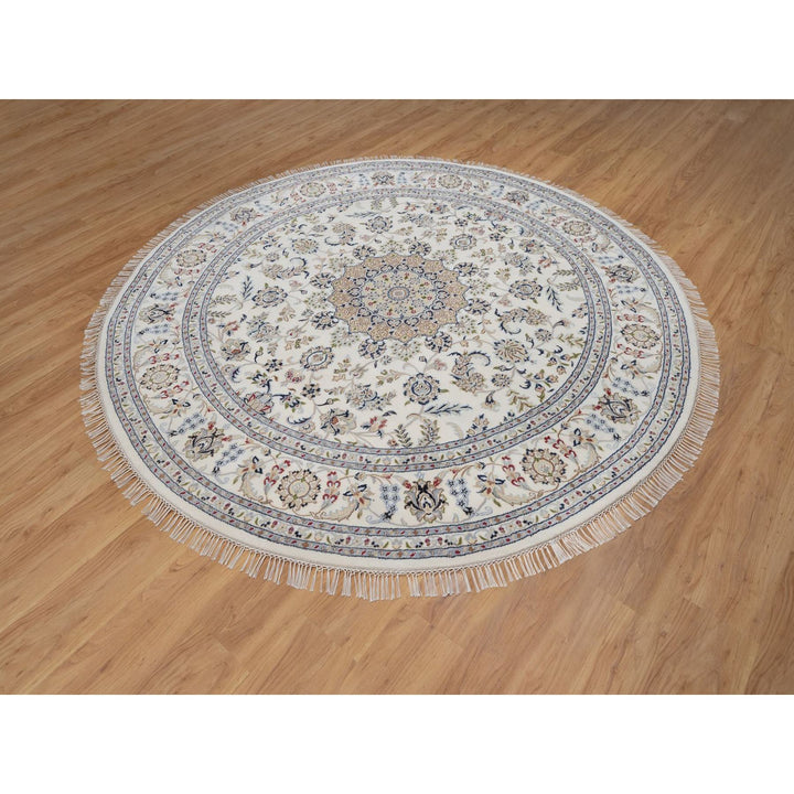 8'0" x 8'0" New Hand Knotted Ivory Wool & Silk Round Oriental Rug - MOA10291617