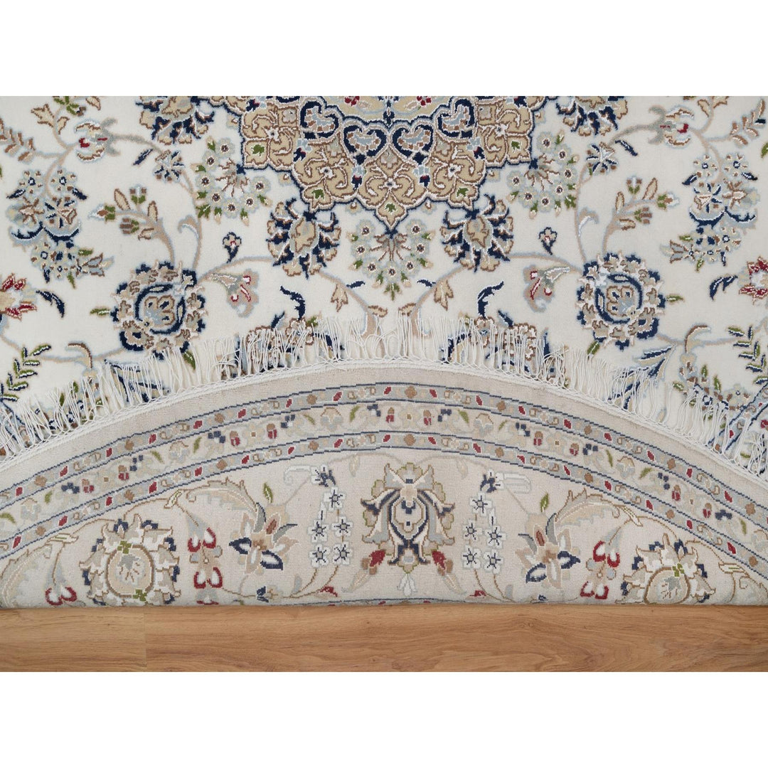 8'0" x 8'0" New Hand Knotted Ivory Wool & Silk Round Oriental Rug - MOA10291617