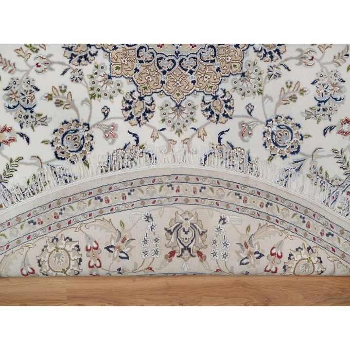 8'0" x 8'0" New Hand Knotted Ivory Wool & Silk Round Oriental Rug - MOA10291617