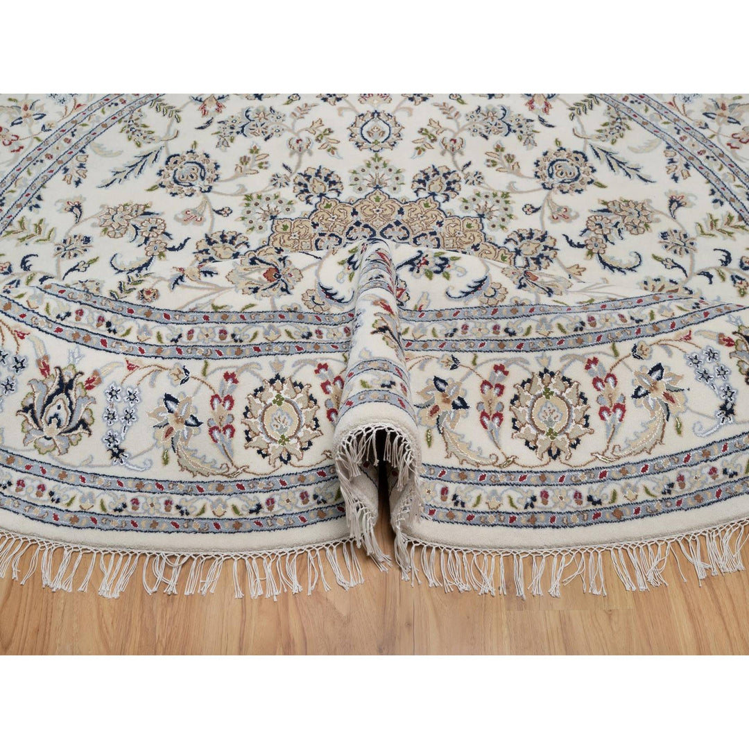8'0" x 8'0" New Hand Knotted Ivory Wool & Silk Round Oriental Rug - MOA10291617