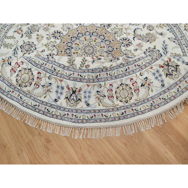 8'0" x 8'0" New Hand Knotted Ivory Wool & Silk Round Oriental Rug - MOA10291617