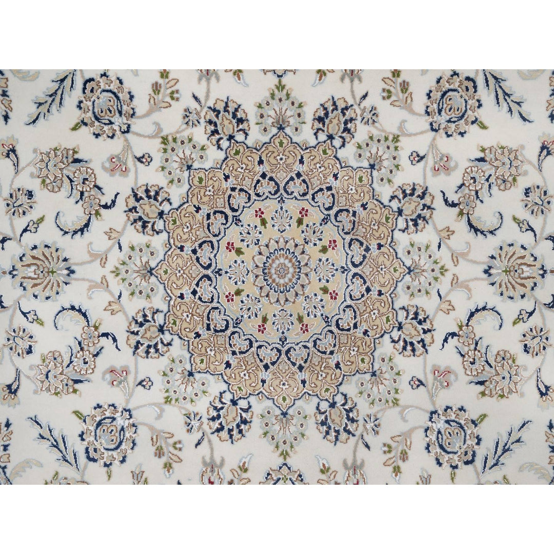 8'0" x 8'0" New Hand Knotted Ivory Wool & Silk Round Oriental Rug - MOA10291617