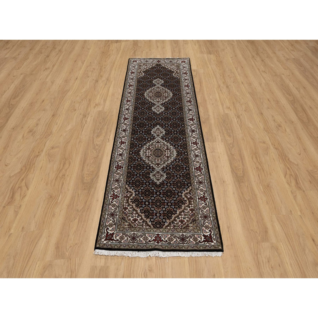 2'7" x 8'2" New Hand Knotted Black Wool Runner Oriental Rug - MOA10291618