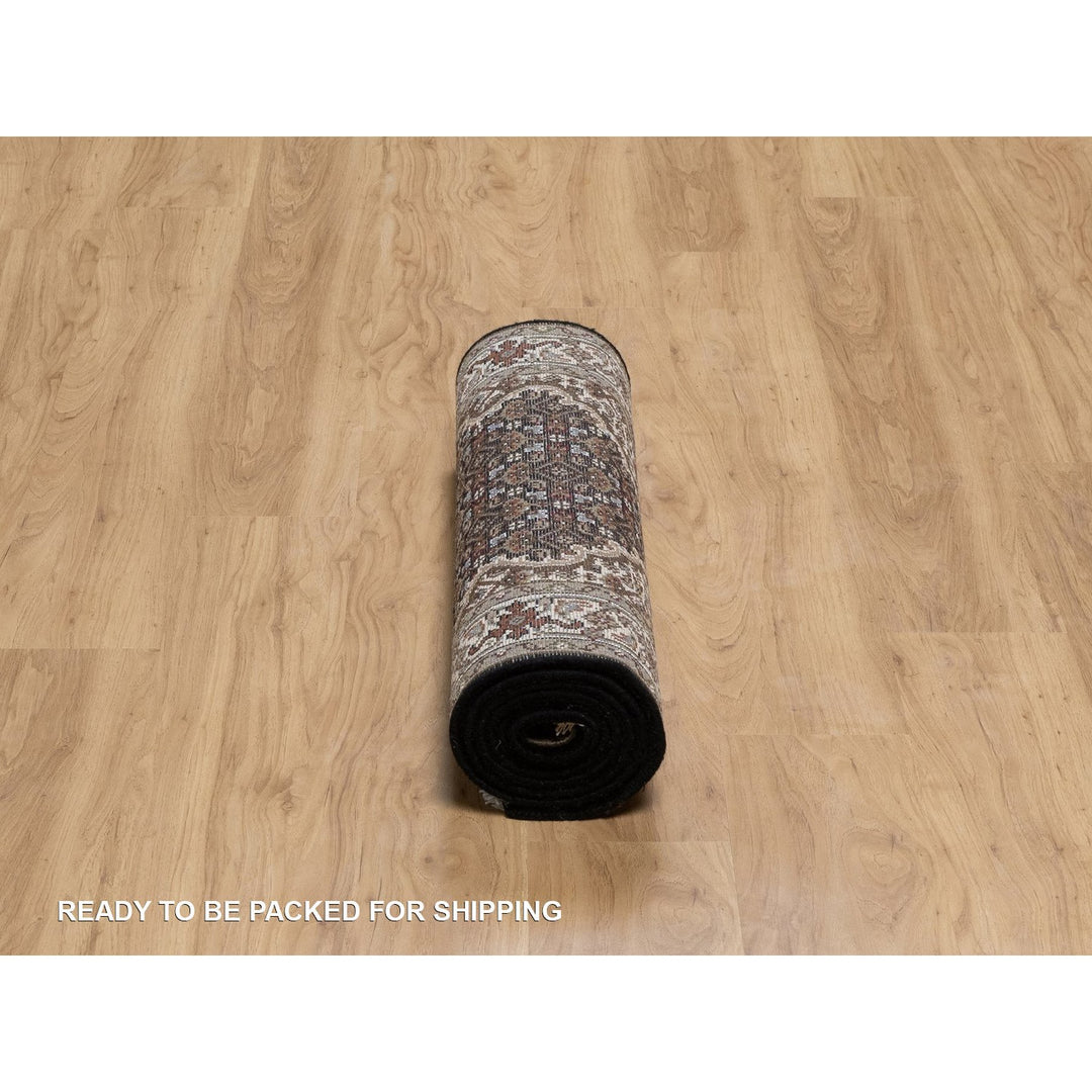 2'7" x 8'2" New Hand Knotted Black Wool Runner Oriental Rug - MOA10291618