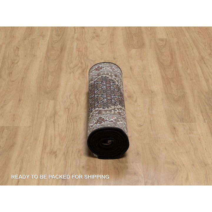 2'7" x 8'2" New Hand Knotted Black Wool Runner Oriental Rug - MOA10291618