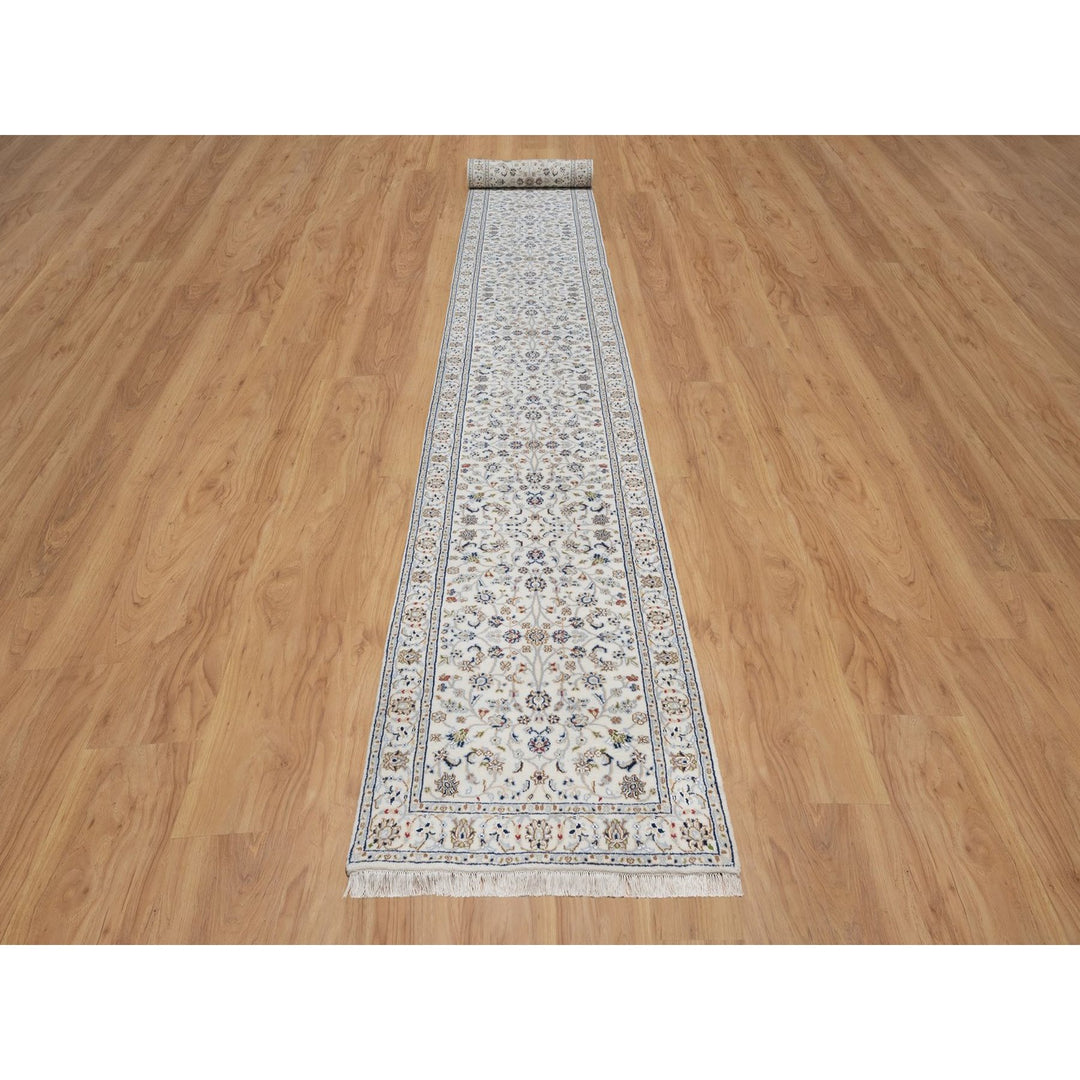 2'9" x 21'8" New Hand Knotted Ivory Wool & Silk Runner Oriental Rug - MOA10291619