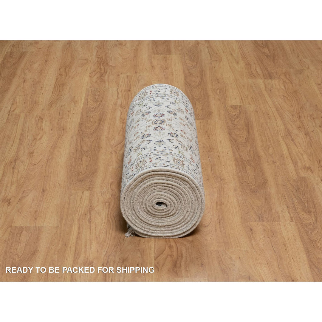 2'9" x 21'8" New Hand Knotted Ivory Wool & Silk Runner Oriental Rug - MOA10291619