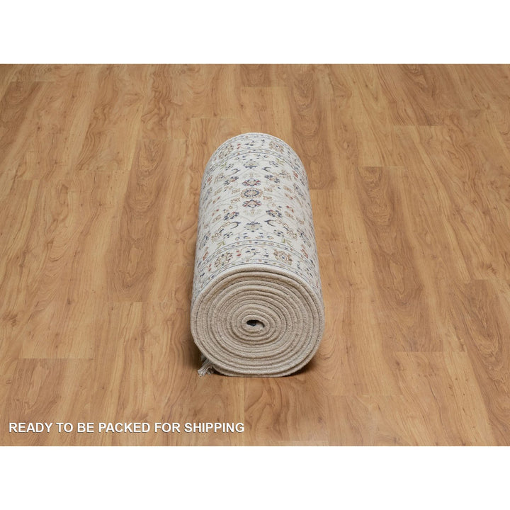 2'9" x 21'8" New Hand Knotted Ivory Wool & Silk Runner Oriental Rug - MOA10291619