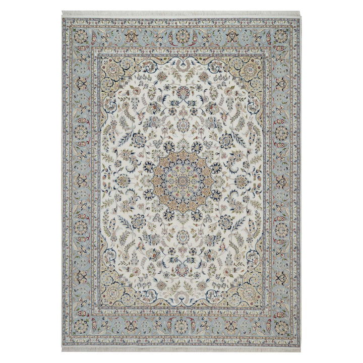 8'9" x 12'0" New Hand Knotted Ivory Wool & Silk Rectangle Oriental Rug - MOA10291620