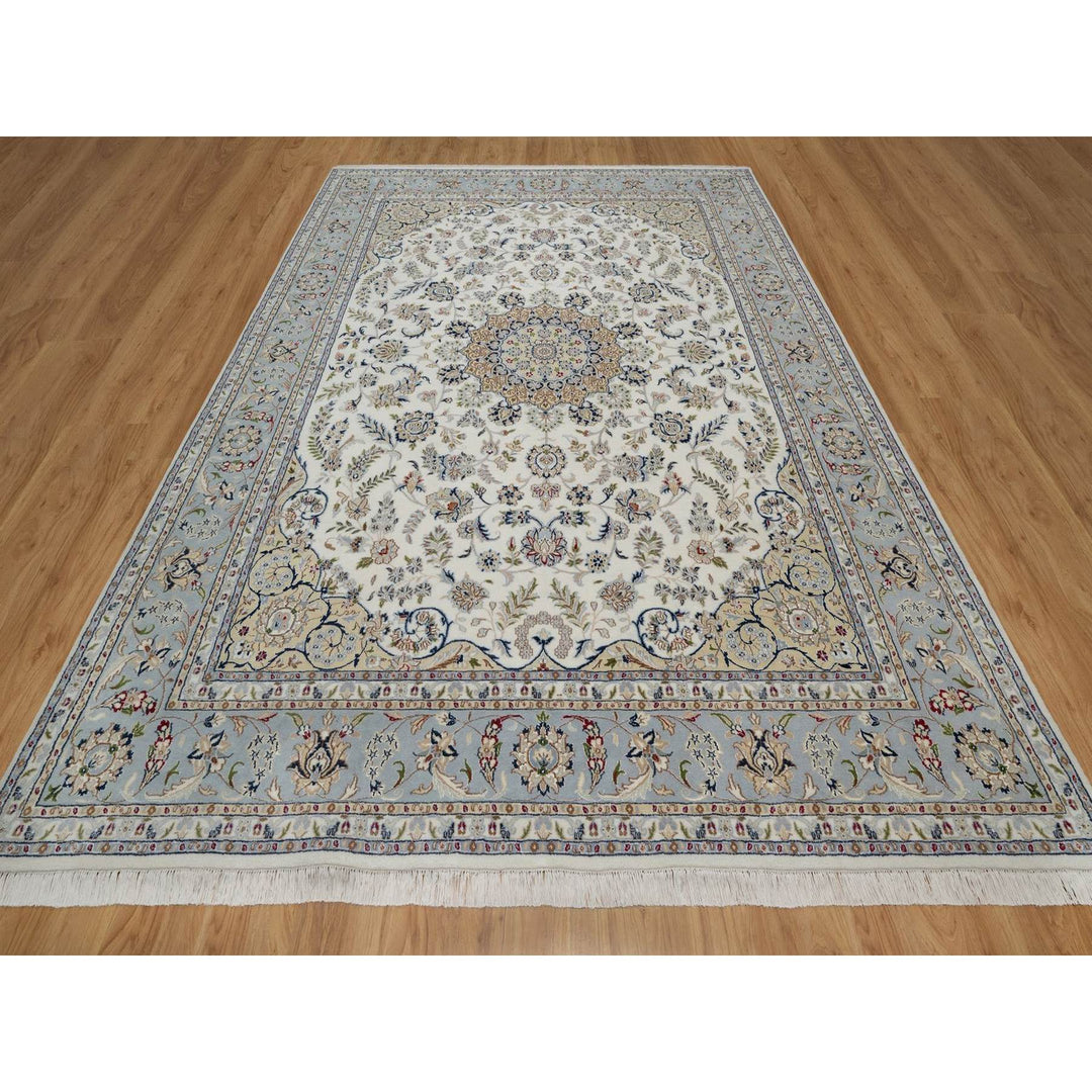 8'9" x 12'0" New Hand Knotted Ivory Wool & Silk Rectangle Oriental Rug - MOA10291620