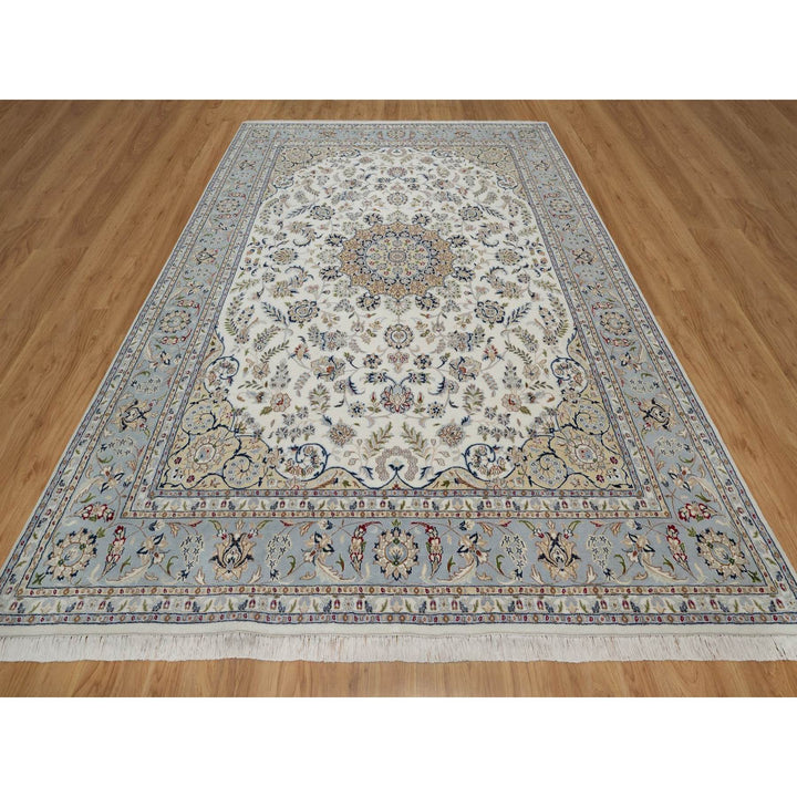 8'9" x 12'0" New Hand Knotted Ivory Wool & Silk Rectangle Oriental Rug - MOA10291620