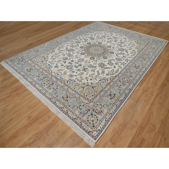 8'9" x 12'0" New Hand Knotted Ivory Wool & Silk Rectangle Oriental Rug - MOA10291620