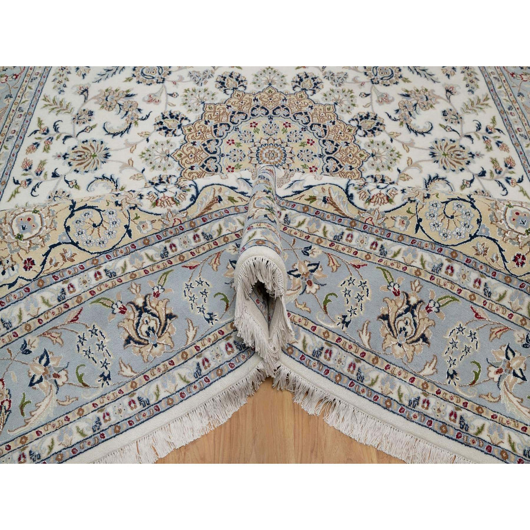 8'9" x 12'0" New Hand Knotted Ivory Wool & Silk Rectangle Oriental Rug - MOA10291620