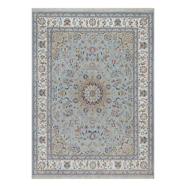 8'9" x 11'11" New Hand Knotted Blue Wool & Silk Rectangle Oriental Rug - MOA10291621