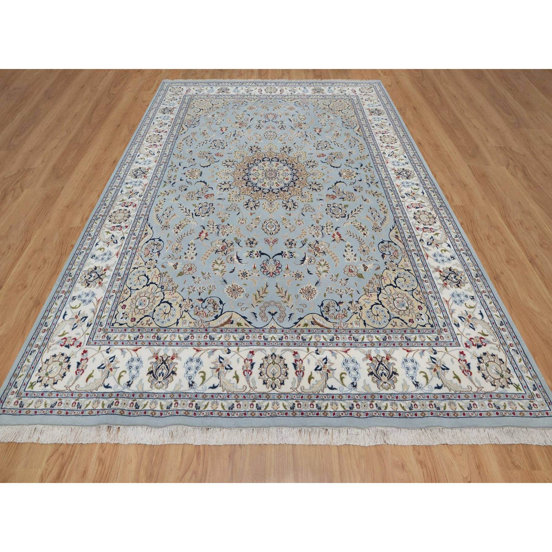 8'9" x 11'11" New Hand Knotted Blue Wool & Silk Rectangle Oriental Rug - MOA10291621