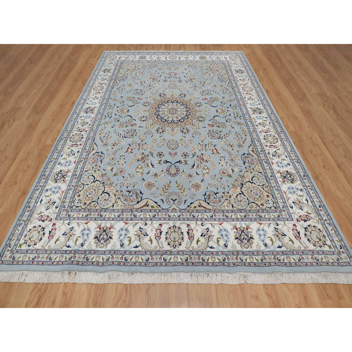 8'9" x 11'11" New Hand Knotted Blue Wool & Silk Rectangle Oriental Rug - MOA10291621