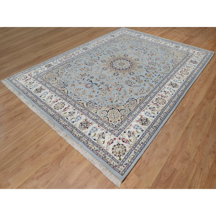 8'9" x 11'11" New Hand Knotted Blue Wool & Silk Rectangle Oriental Rug - MOA10291621