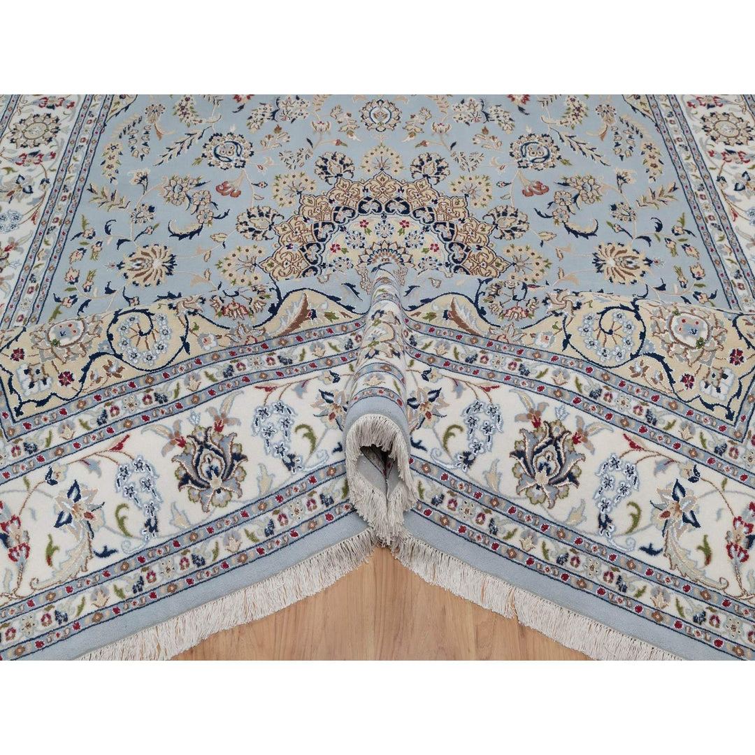 8'9" x 11'11" New Hand Knotted Blue Wool & Silk Rectangle Oriental Rug - MOA10291621