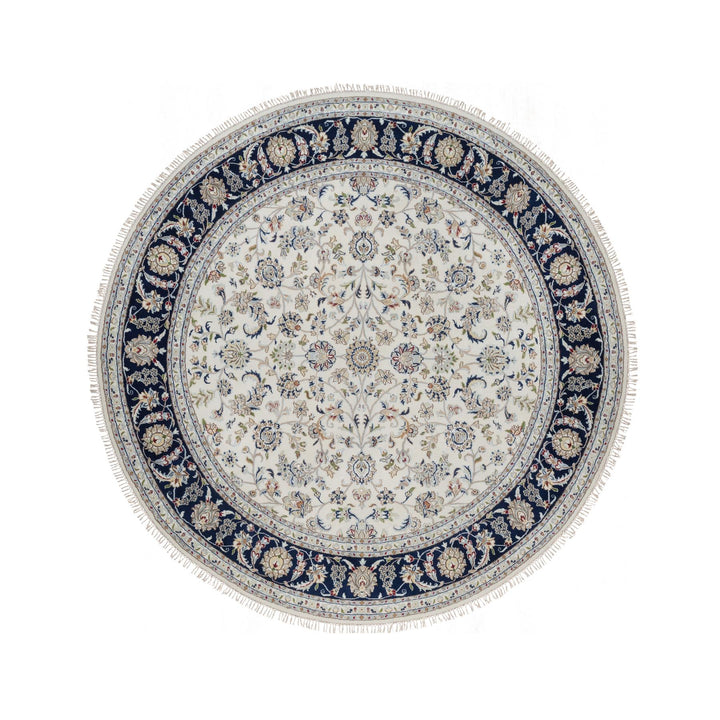 7'9" x 7'9" New Hand Knotted Ivory Wool & Silk Round Oriental Rug - MOA10291622