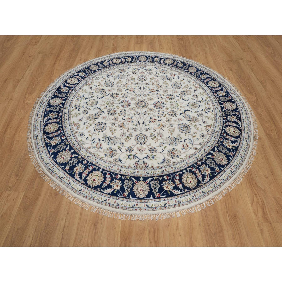 7'9" x 7'9" New Hand Knotted Ivory Wool & Silk Round Oriental Rug - MOA10291622