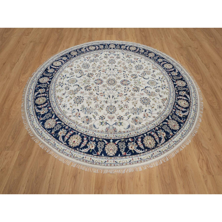 7'9" x 7'9" New Hand Knotted Ivory Wool & Silk Round Oriental Rug - MOA10291622