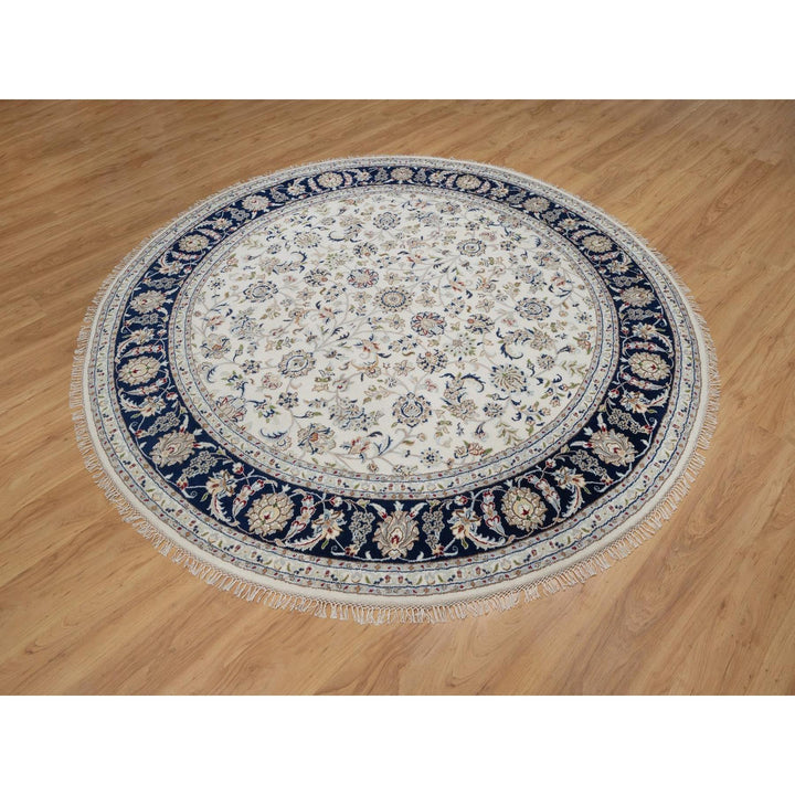 7'9" x 7'9" New Hand Knotted Ivory Wool & Silk Round Oriental Rug - MOA10291622