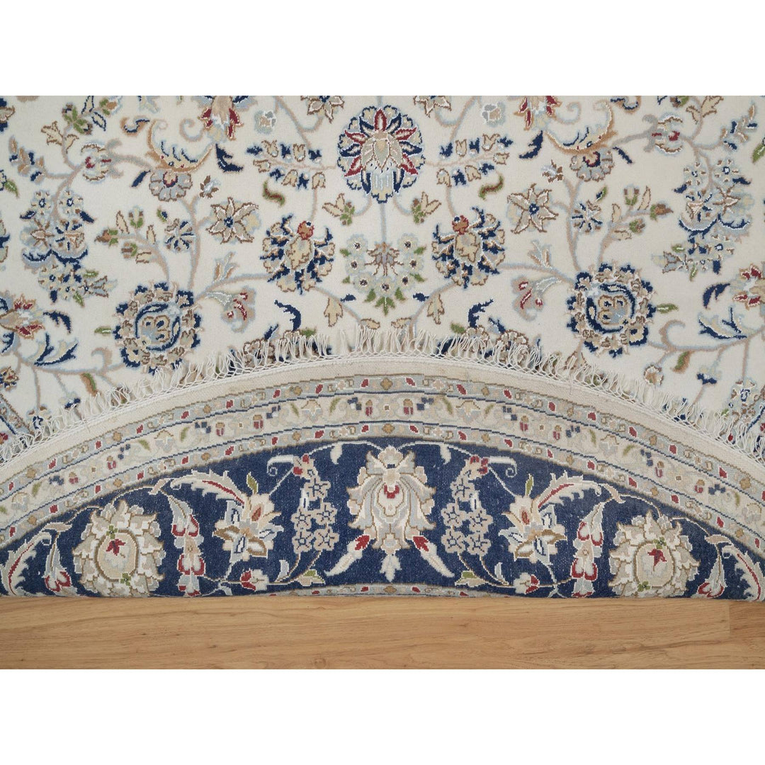7'9" x 7'9" New Hand Knotted Ivory Wool & Silk Round Oriental Rug - MOA10291622