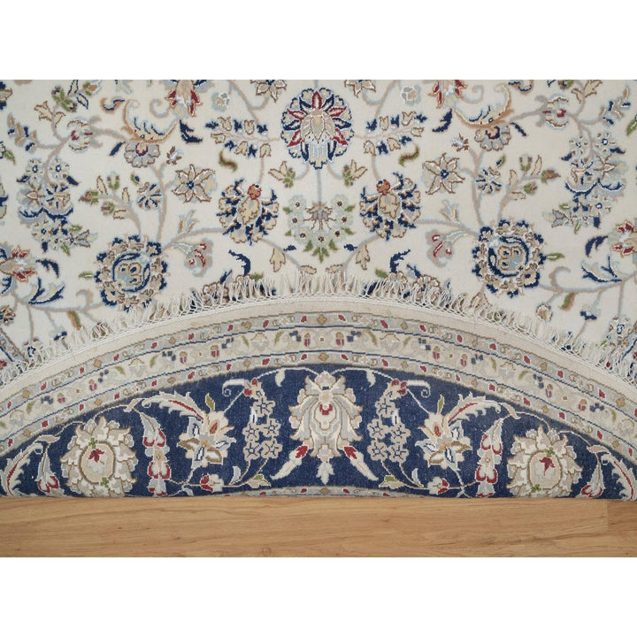 7'9" x 7'9" New Hand Knotted Ivory Wool & Silk Round Oriental Rug - MOA10291622