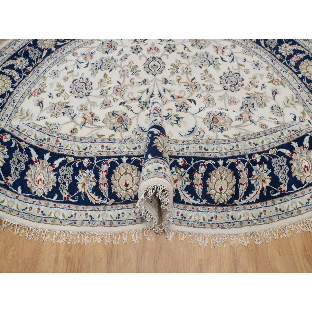 7'9" x 7'9" New Hand Knotted Ivory Wool & Silk Round Oriental Rug - MOA10291622